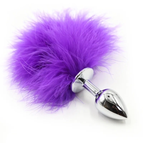 Анальная пробка из медицинской стали с фиолетовым пушком Metal Plug with Purple Tail - 2