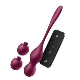 Смарт вагинальные шарики с вибрацией и пультом управления бордовые Satisfyer Love Birds Vary Connect App