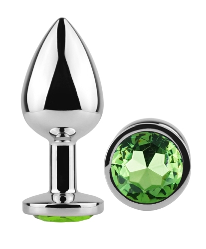 Анальная пробка серебристая из нержавеющей стали с кристаллом зеленым EGZO Round Plug размер S - 2