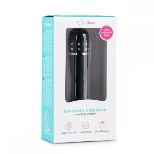 Вибратор вагинальный черного цвета украшенный стразами EasyToys Love Diamond - 3