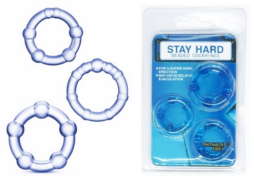 Набір ерекційних кілець на член блакитного кольору SKN Stay hard 3 штуки - 1