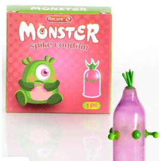 Презерватив с усиками и шариками розового цвета с зеленым Recare Monster 1штука