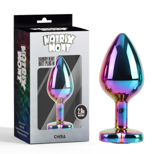 Анальна пробка із кристалом у формі серця райдужного кольору Chisa Rainbow Heart Butt Plug розмір M