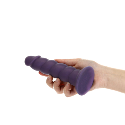 Фалоімітатор ребристий на присосці фіолетовий Unicorn Dildo 7” та віброкуля у подарунок - 3