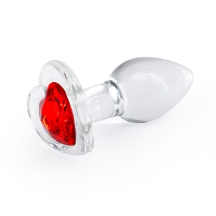 Скляний анальний затор з червоним камінчиком у формі серця NS Novelties Crystal - Desires - Red Heart розмір Small