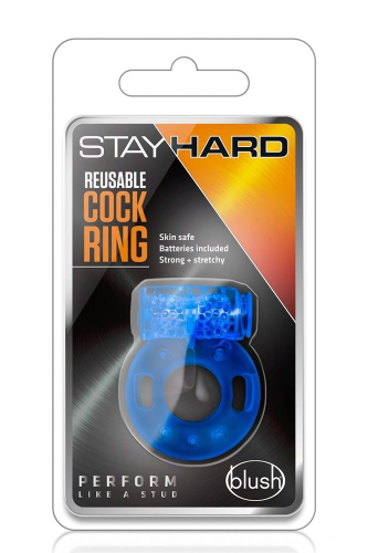 Эрекционное виброкольцо синего цвета Blush Stay Hard - 5