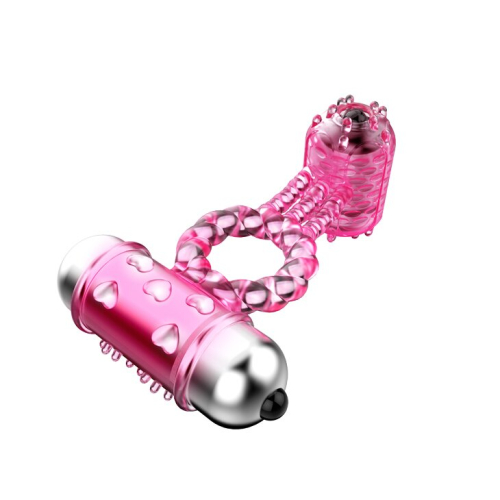 Эректильное вибро-кольцо с 2 пулями и стимулятором клитора LYBAILE Sweet Vibration Ring розовое - 2