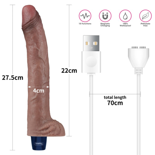 Вагінальний вібратор із силікону коричневый Real Softee Rechargeable Silicone Vibrating Dildo 11.0 коричневий - 3