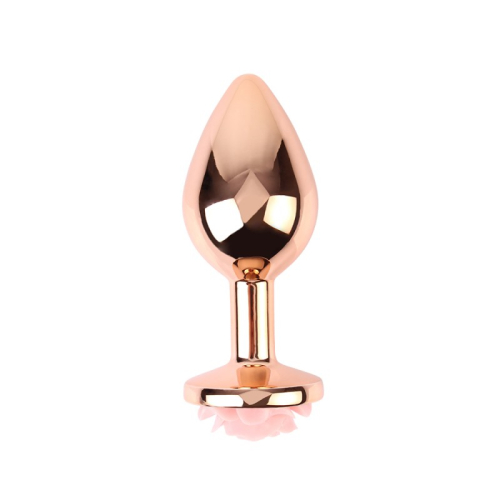 Анальная пробка золотая с розовым камнем роза Spark Rose Anal Plug Medium - 2