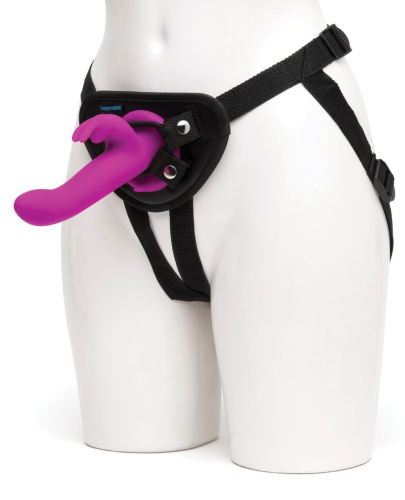 Двойной ременной вибрострапон фиолетового цвета с черными трусиками Fifty Shades of Grey Happy Rabbit Rechargeable Vibrating Strap On Harness Set - 1