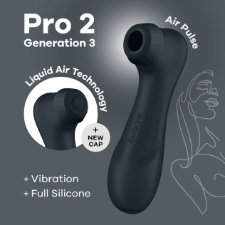 Вакуумный клиторальный стимулятор с вибрацией темно серого цвета Satisfyer Pro 2 Generation 3 