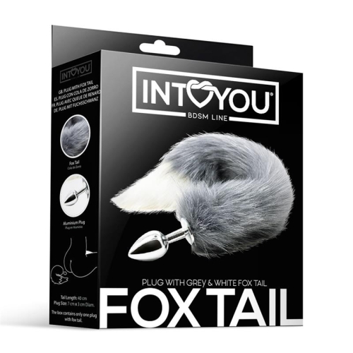 Анальная пробка металлическая серебристая с серым хвостом Intoyou Anal Plug Grey White Foxy Tail - 3