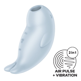 Кліторальний вібратор з вакуумною стимуляцією блакитного кольору Satisfyer Seal You Soon