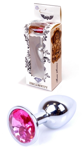 Анальная пробка S серебристого цвета с кристаллом розового цвета BOSS of TOYS Jewellery plug - 1