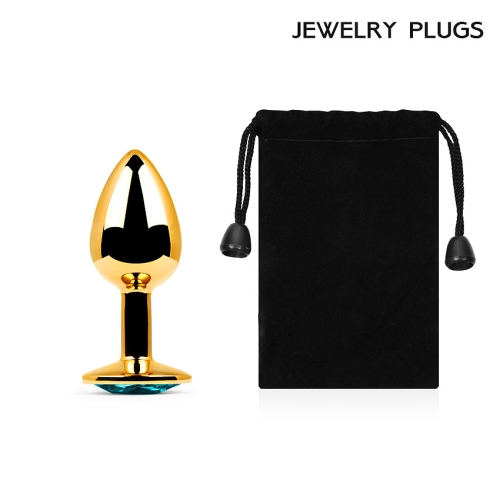 Металева анальна втулка Anal Jewelry Plugs з блакитним кристалом L72 мм D28 мм Вага 50г золота - 4