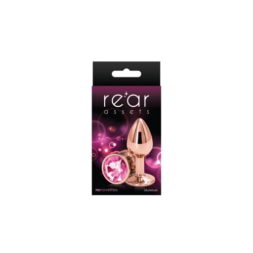 Анальная пробка золотистая с розовым камушком NS Novelties Rear Assets - Rose Gold размер Small - 2