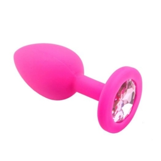 Анальная пробка розовая силиконовая с розовым камнем сваровски Loveshop размер S