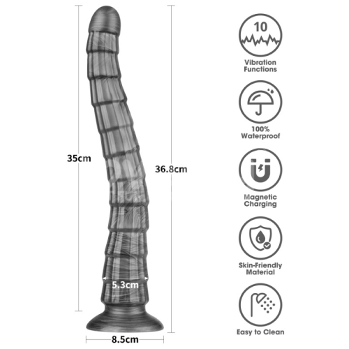 Огромный вибратор ребристый на присоске серебристого цвета Lovetoy King Sized Vibrating Vibrax Slider - 2