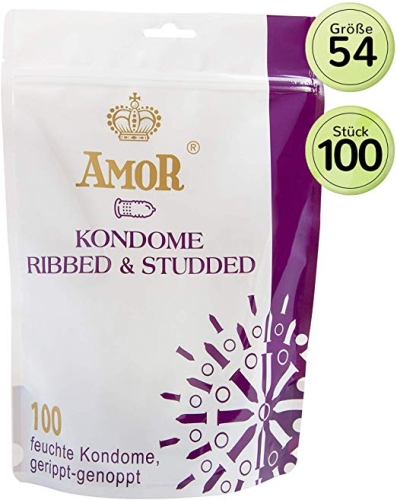 Презервативы с ребристо пузырчатой ​​поверхностью Amor Ribbed &amp;amp; Studded 100 штук - 1
