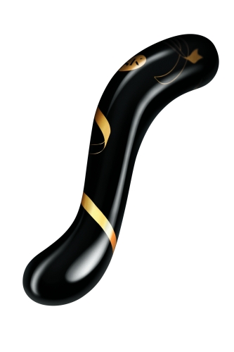 Двухсторонний фаллоимитатор стеклянный черного цвета Secret kisses Handblown double ended dildo длина 177 мм - 3
