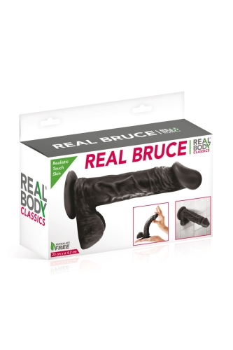 Фалоімітатор 23/4, 2 см на присоску чорний реалістичний Real Body-Real Bruce TPE діаметр 4,2 см - 2