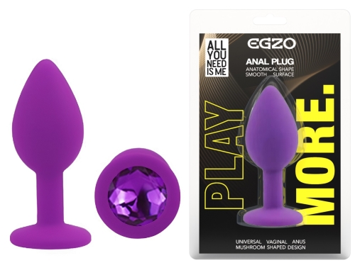 Силіконова фіолетова анальна пробка з фіолетовим кристалом EGZO Silicone Round Plug розмір S - 1
