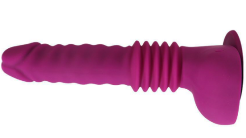 Вібратор на присосці силіконовий фіолетового кольору з пультом ДК Xise Isaiah thrusting dildo - 3