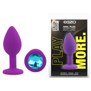 Силиконовая фиолетовая анальная пробка с голубым кристаллом EGZO Silicone Round Plug размер S