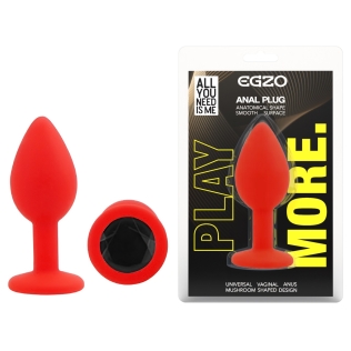 Силіконова червона анальна пробка із чорним кристалом EGZO Silicone Round Plug розмір S
