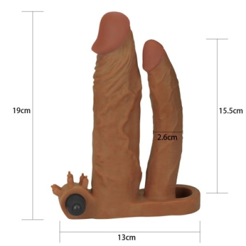 Насадка на член для двойного проникновения коричневого цвета Lovetoy Double Penis - 3