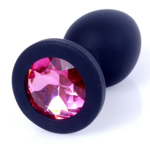 Анальна пробка М чорного кольору із кристалом рожевого кольору BOSS of TOYS Jewellery plug - 2