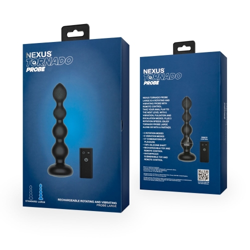 Анальный вибратор шарообразный черного цвета Nexus Tornado Probe Edition размер Large - 7