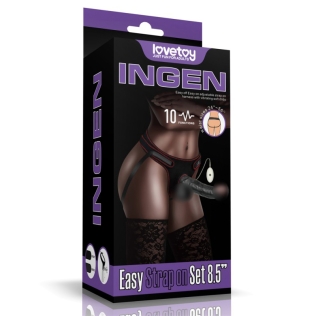 Ременной женский вибрострапон черного цвета с пультом ДУ Lovetoy Vibrating Easy Strapon Set длина 215 мм