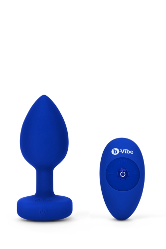 Анальная пробка с камнем и с вибрацией B-Vibe с дистанционным пультом управления для интимных игр синяя - 1