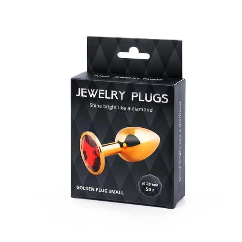 Анальна металева пробка золота з червоним кристалом Anal Jewelry Plug L 72 мм d 28 мм Вага 50г - 3