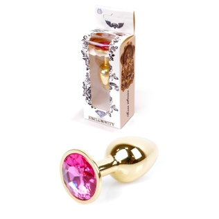 Анальная пробка золотистого цвета с кристаллом розовым BOSS of TOYS Jewellery plug