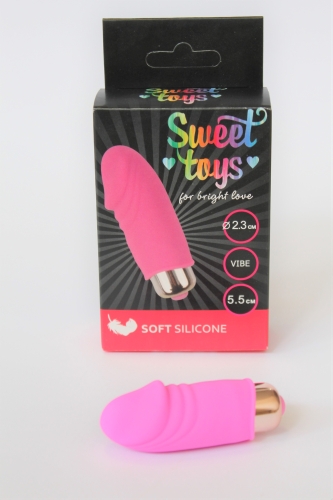 Мини вибратор с головкой силиконовый для клитора SWEET TOYS розовый L 5,5 см D 2,3 см со съемной вибропулей - 1