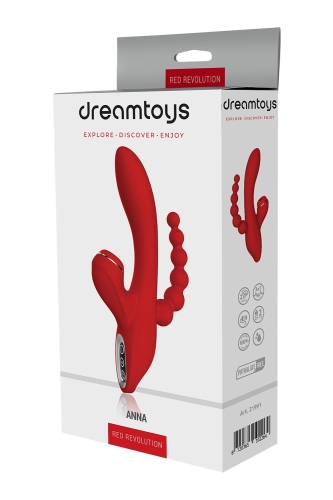 Вакуумный стимулятор тройной с отростком для клитора красного цвета Dream Toys REVOLUTION ANNA - 2