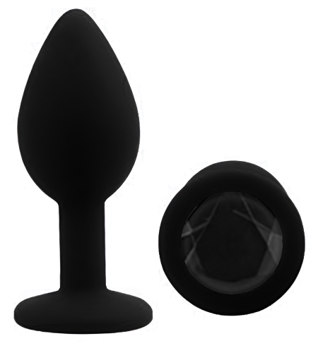 Силіконова чорна анальна пробка із чорним кристалом EGZO Silicone Round Plug розмір S - 2