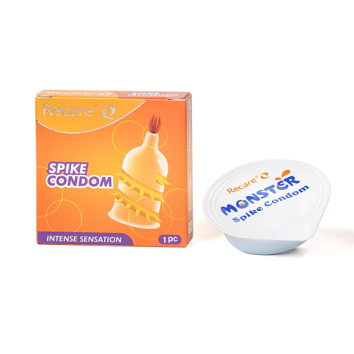 Презерватив прозрачный с усиками и спиралью шипов Recare Spike Condom Yellow - 3