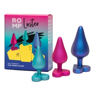 Набор анальных пробок в форме сердец розовая синяя зеленая Romp Luster Anal Training Kit Heart-Shaped Base 3 штуки