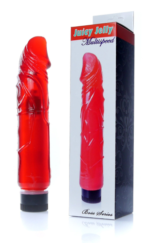 Вибратор реалистичный красный Boss Series Juicy Jelly Multispeed длина 22 см диаметр 4 см - 1