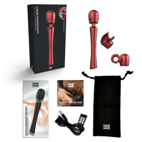 Вібромасажер Ванд зі змінними насадками червоний Manwan MAN.WAND EDGY Velvet Red - 5