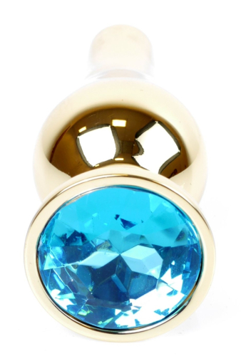 Анальна пробка золотистого кольору із кристалом блакитного кольору BOSS of TOYS Jewellery BUTT plug - 2