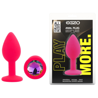 Силиконовая розовая анальная пробка с радужным кристаллом EGZO Silicone Round Plug размер S