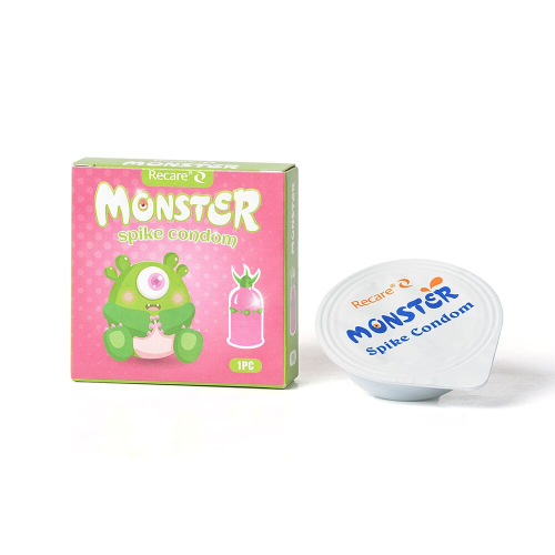 Презерватив розовый с рядом шариков и усиками на кончике Recare Monster Spike Condom - 3