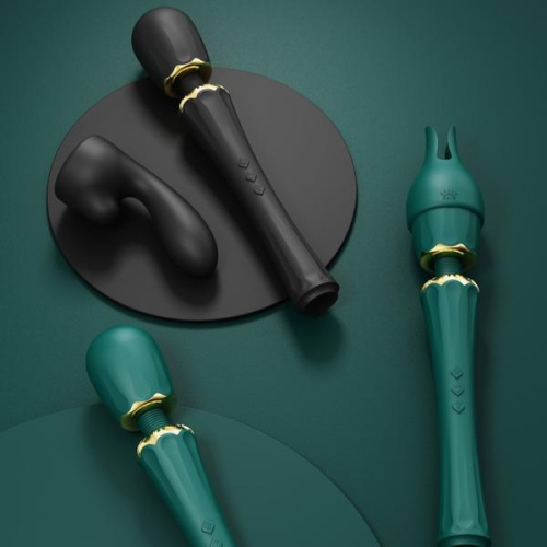 Вибромассажер Ванд в форме микрофона с насадками зеленого цвета Zalo Kyro Wand Turquoise - 10