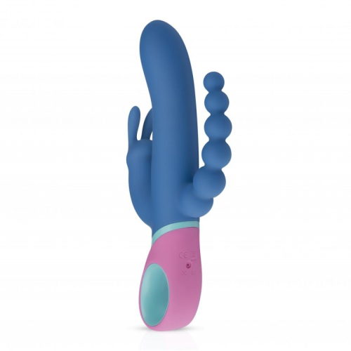 Вибратор тройной с клиторальным и анальным отростками синего цвета PMV20 Vice Double Vibrator - 2