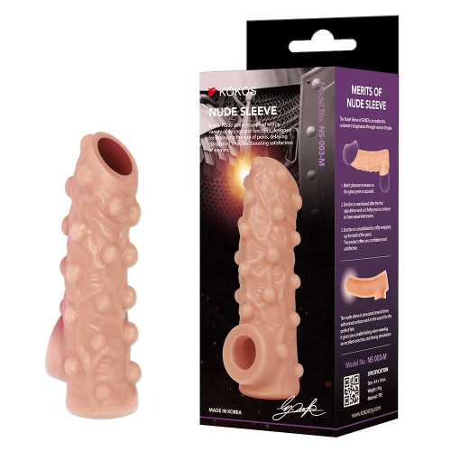Насадка на член з отвором для мошонки тілесного кольору Kokos Nude Sleeve NS 003 розмір M - 3