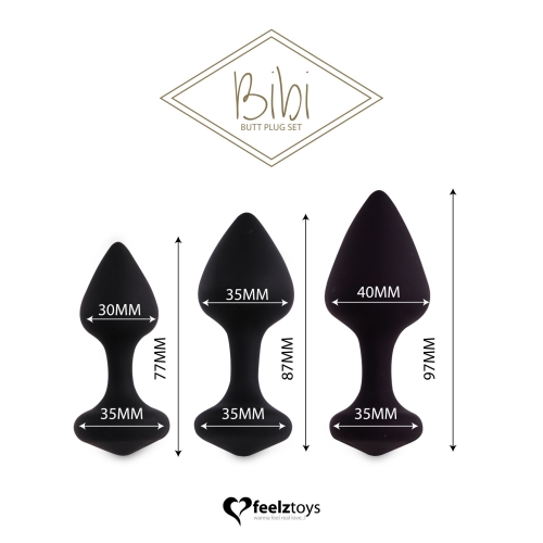 Набор силиконовых анальных пробок черные FeelzToys Bibi Butt Plug - 2
